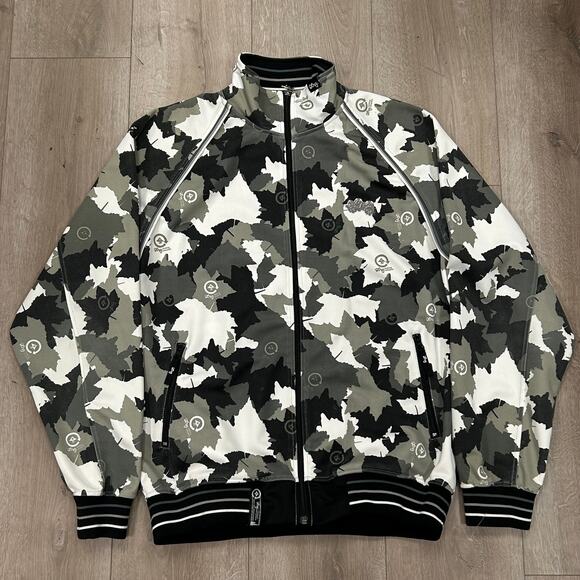 LRG Lifted Research Group Leaf Camo Zip Up Jacket Large L Black White Grey B3 - Picture 1 of 8